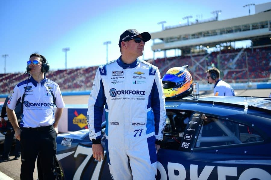 Michael McDowell races to secure Spire Motorsports’ very first pole position.